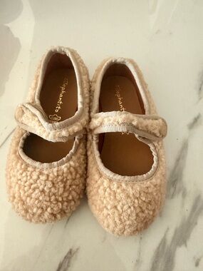 Elephantito Beige Sherpa Mary Jane Kids Slippers